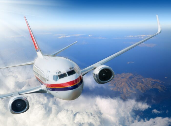 Jet liner high in the clouds