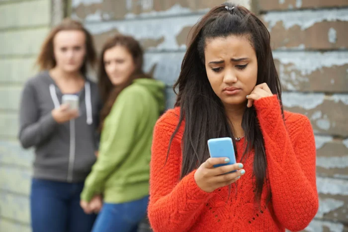 Young female adult worrying about her social media