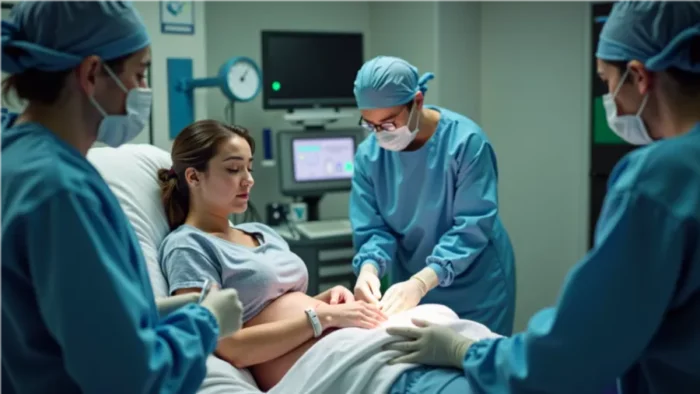 Mother-to-be in a birthing unit of a hospital